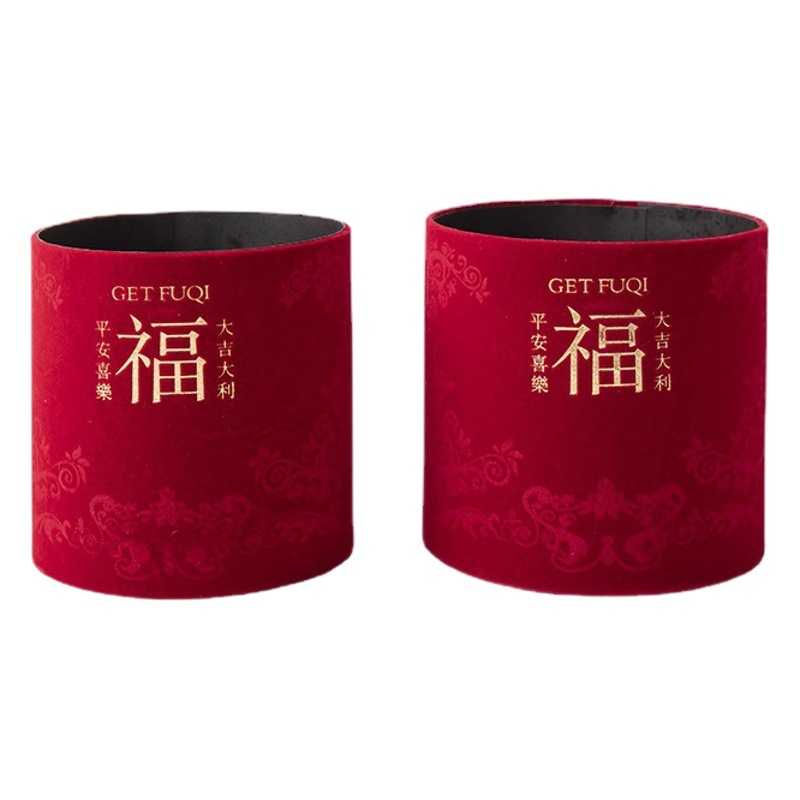 New year flannel Fu bucket living room decoration artificial flower material Red set two Fu bucket hug bucket flower bucket wholesale