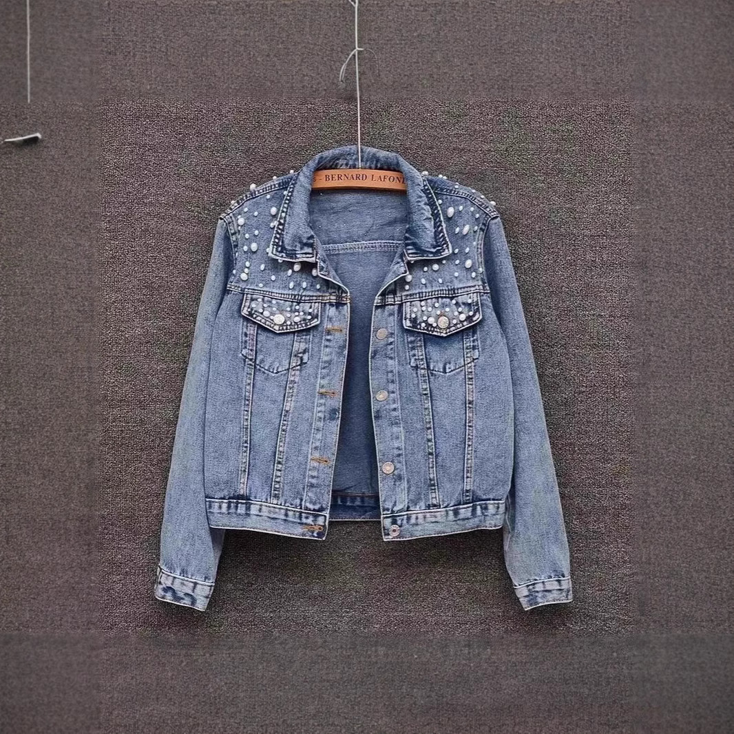 Picture of Southeast Asia's New Versatile Beaded Heavy-Duty Denim Jacket for Women European Station Student Slim Large Size Jacket Denim Jacket