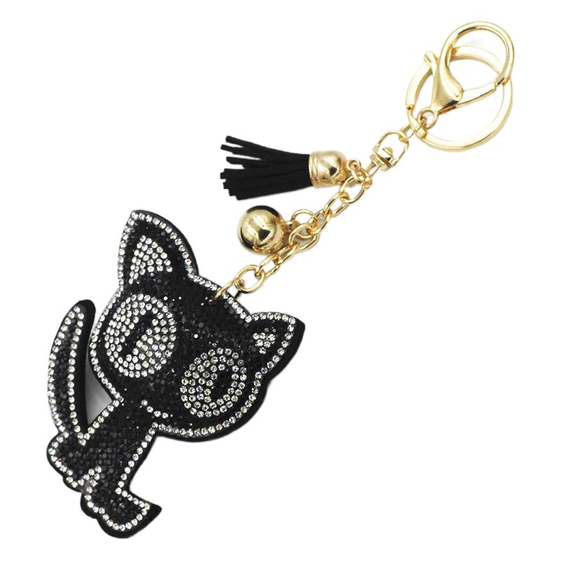 Fashion Yiwu small commodity wholesale foreign trade jewelry Leather Diamond keychain cute two-color cat bag pendant
