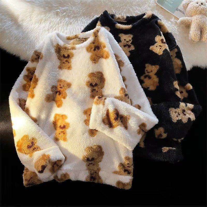 Flannel Sweater Men's Autumn and Winter Long-sleeved ins Korean-style Trendy Hong Kong-style Loose Internet Trendy High Street Trendy Japanese-style Top
