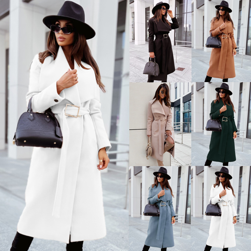 Picture of 2022 independent station wish Amazon new autumn and winter simple long sleeve button v collar strap wool coat women's clothing
