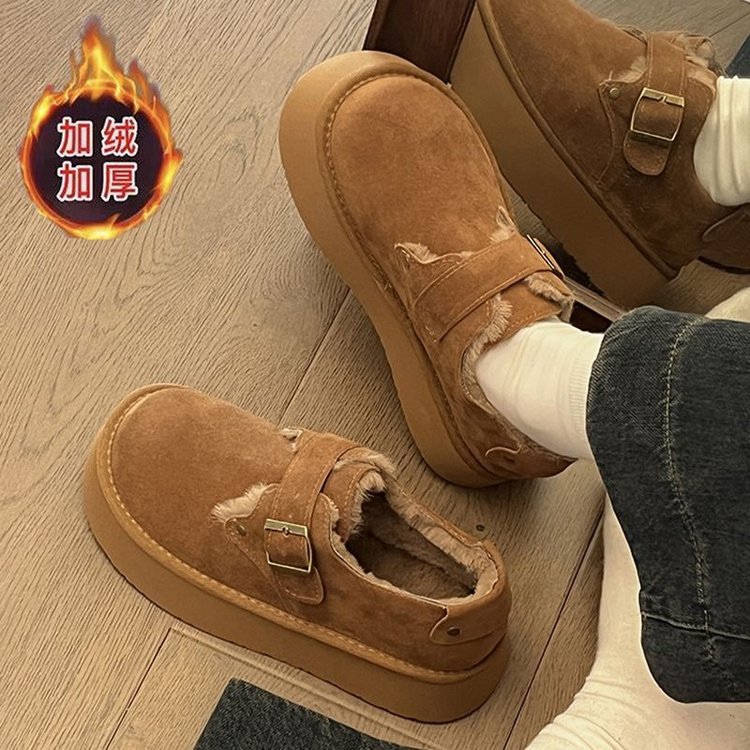 Birkenstock Cotton Shoes Women's Winter Velvet Outer Wear 2025 New One-Leg Thick Sole Increased Big Toe Bread Shoes Snow Boots