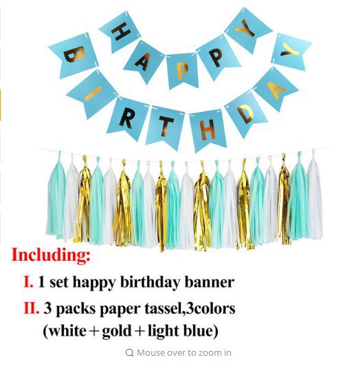 Picture of Amazon Birthday Holiday Party Wedding Decoration Supplies Paper Flower Ball Tassel Spiral Charm Birthday Flag