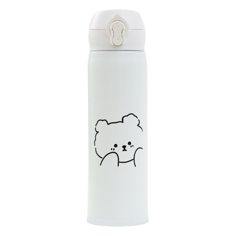 Cartoon cute happy bear couple vacuum cup creative elastic lid simple water Cup ins style Korean style student Cup