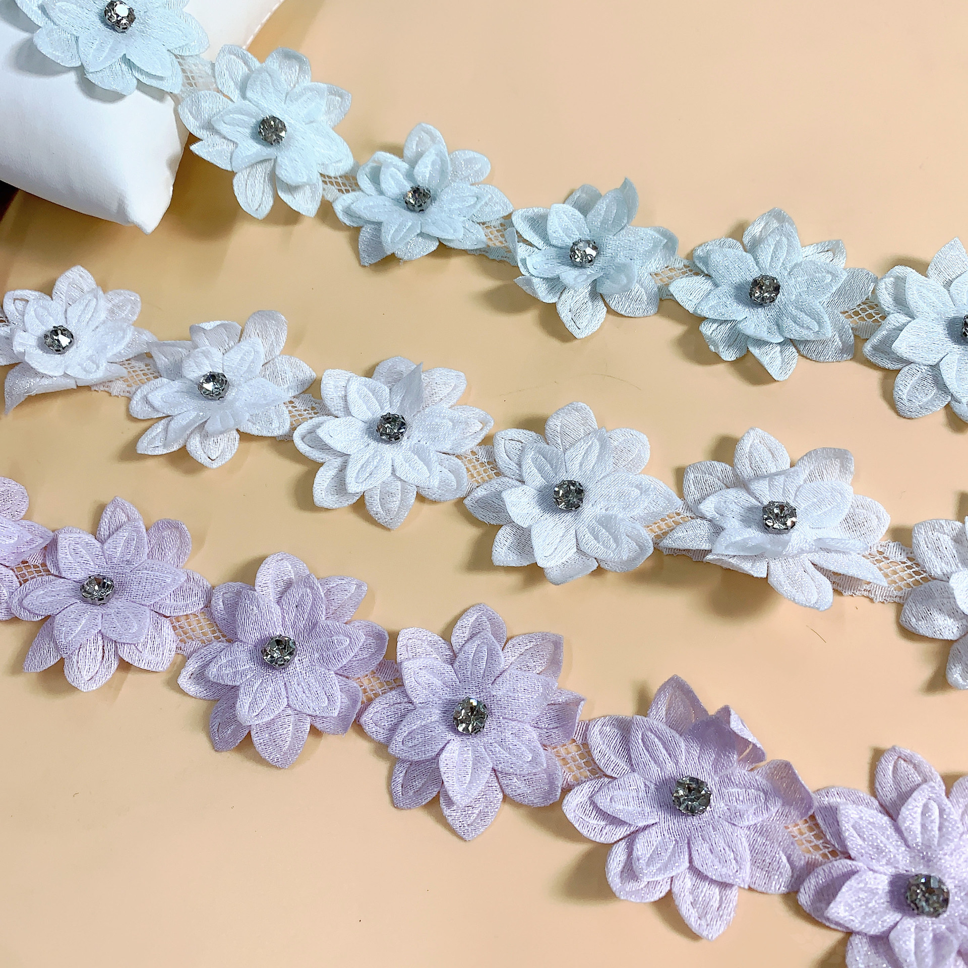 Fabric three-dimensional nail beads accessories DIY wedding dress material double-layer fabric handmade gauze lace embroidery lace
