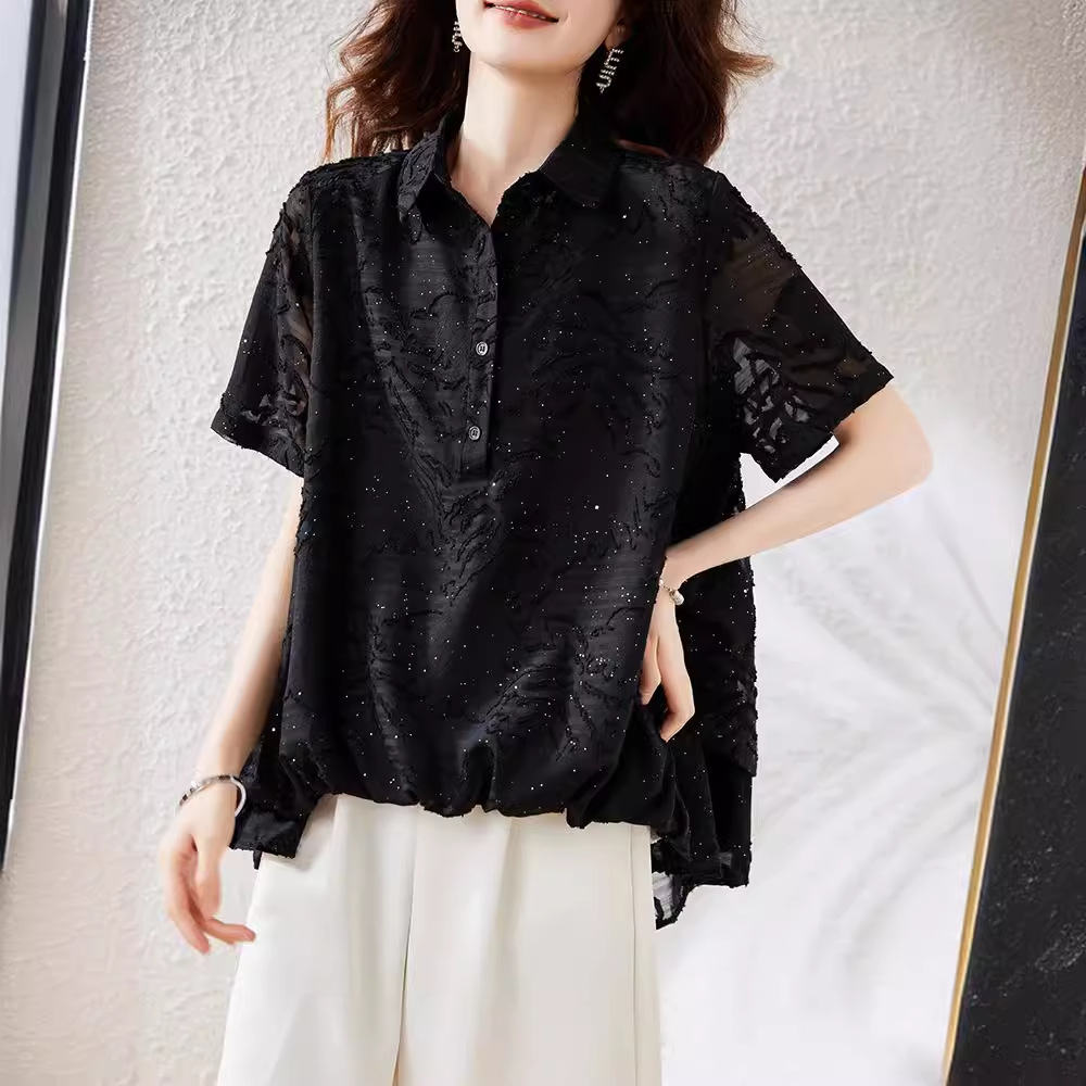 Real Shot in stock Summer New Western Style Casual plus size Short-sleeved Shirt Top Fashion Breathable Age-reducing Slim Shirt