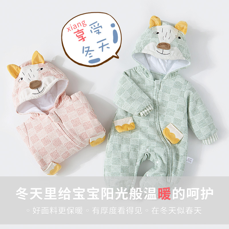 Picture of Factory Direct Supply Baby Jumpsuit Autumn and Winter Outerwear Baby Warm Romper Toddler Winter Thickened Cotton-Padded Outfit for Going Out