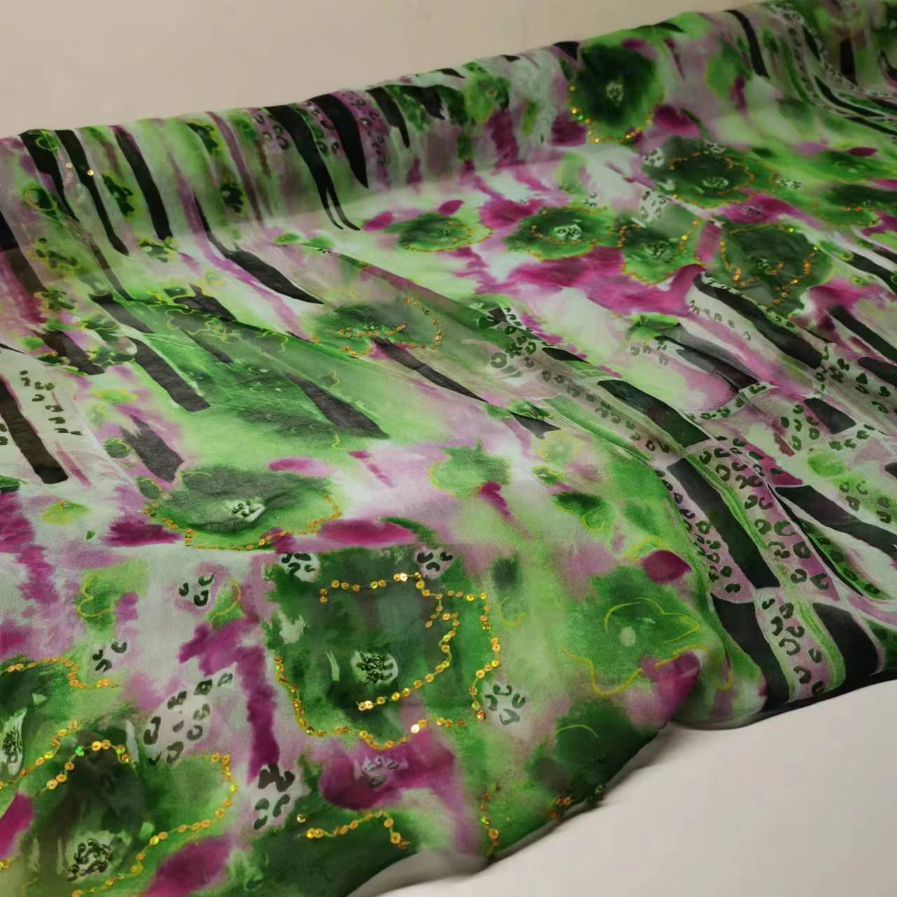 Picture of Off-season Clearance Sequin Embroidered Mulberry Silk Georgette Fabric 8mm Narrow Fashion Silk Fabric