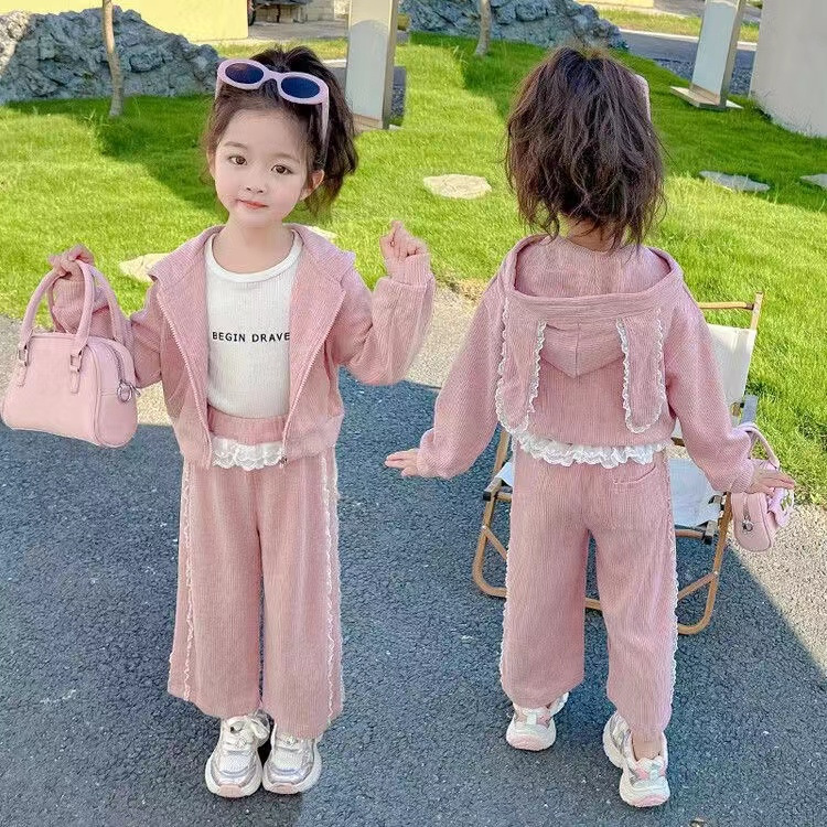 Fashionable and Stylish Baby Girl Two-Piece Set 2024 Autumn and Winter New Hooded Sweatshirt Cardigan Jacket Casual Sports Pants