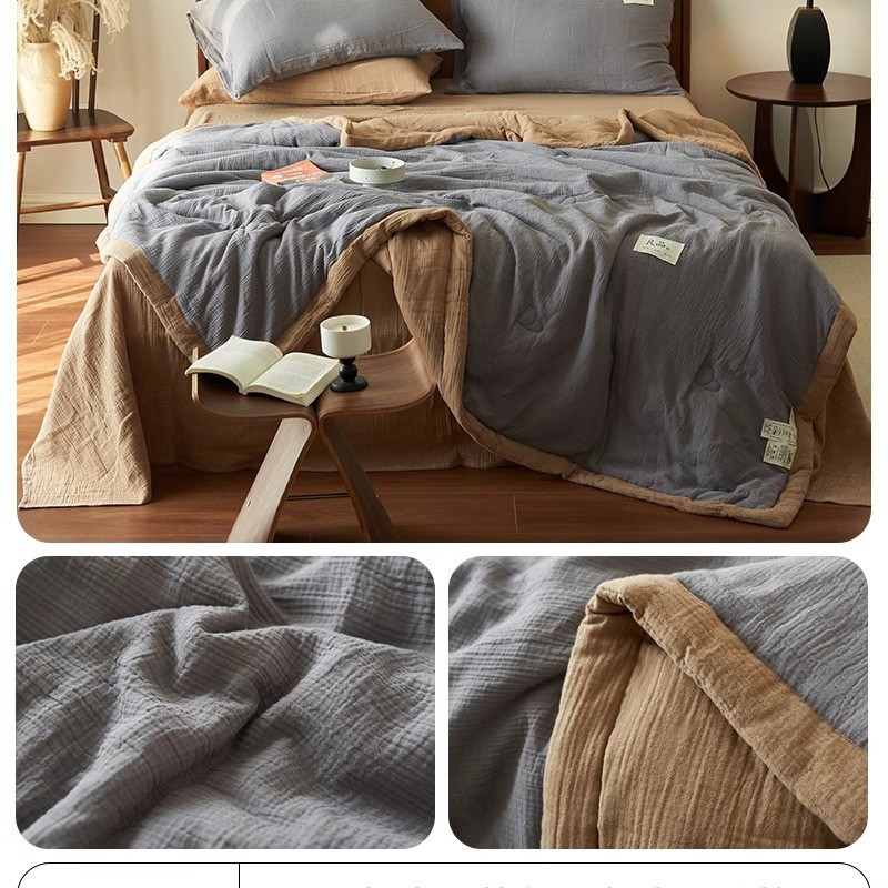 Picture of Cotton double-layer yarn soybean fiber summer quilt cotton summer cool quilt four-piece machine washable air-conditioning quilt factory wholesale