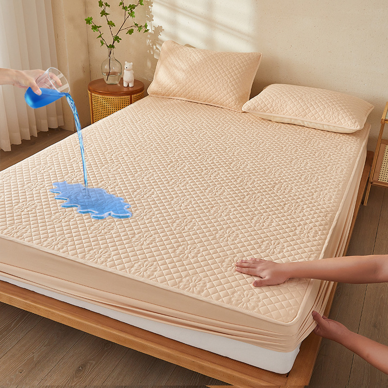 Picture of Class A water-washed cotton-padded waterproof bed hat Simmons mattress anti-slip urine-proof protective cover dust-proof bedspread three-piece set