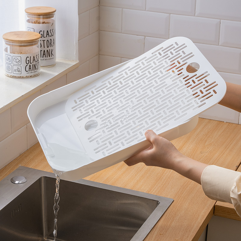 Picture of Creative Draining Tray Household Rectangular Mini Water Storage Tea Tray Plastic Double-Layer Water Cup Storage Fruit Plate