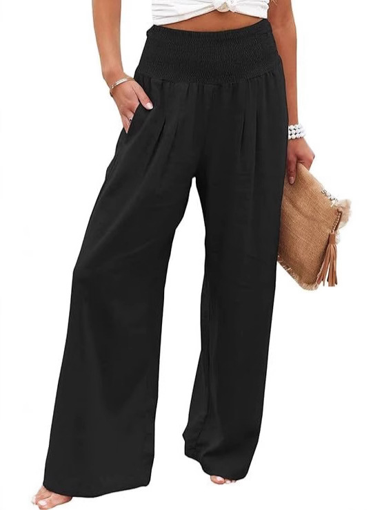 Picture of 2025 Amazon Women's Linen Pants High Waist Trousers Wide Leg Flowing Pants Beach Vacation Wear Casual Wear