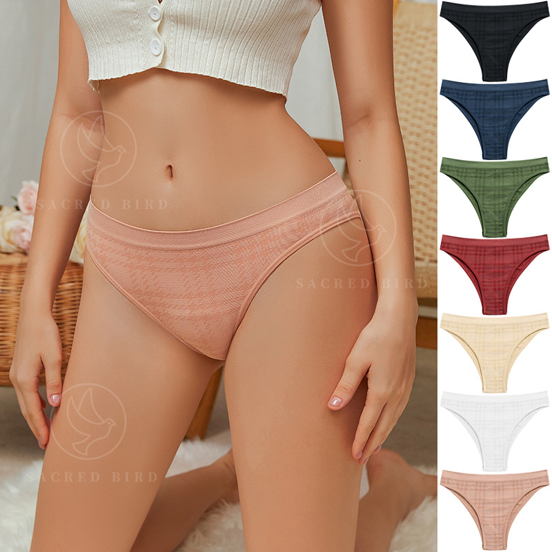 European and American Large Size Seamless, Breathable, Comfortable and Skin-Friendly Pure Cotton Crotch Antibacterial Women's Underwear Low-Waist Fitness Sports Briefs