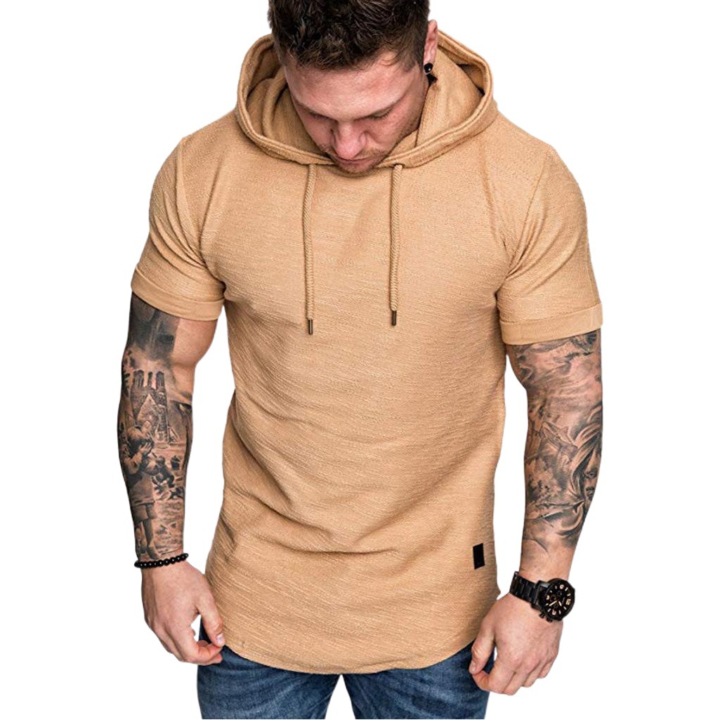 New Summer Casual Sports Short-sleeved T-shirt Men's Casual Fashion Solid Color Hooded T-shirt