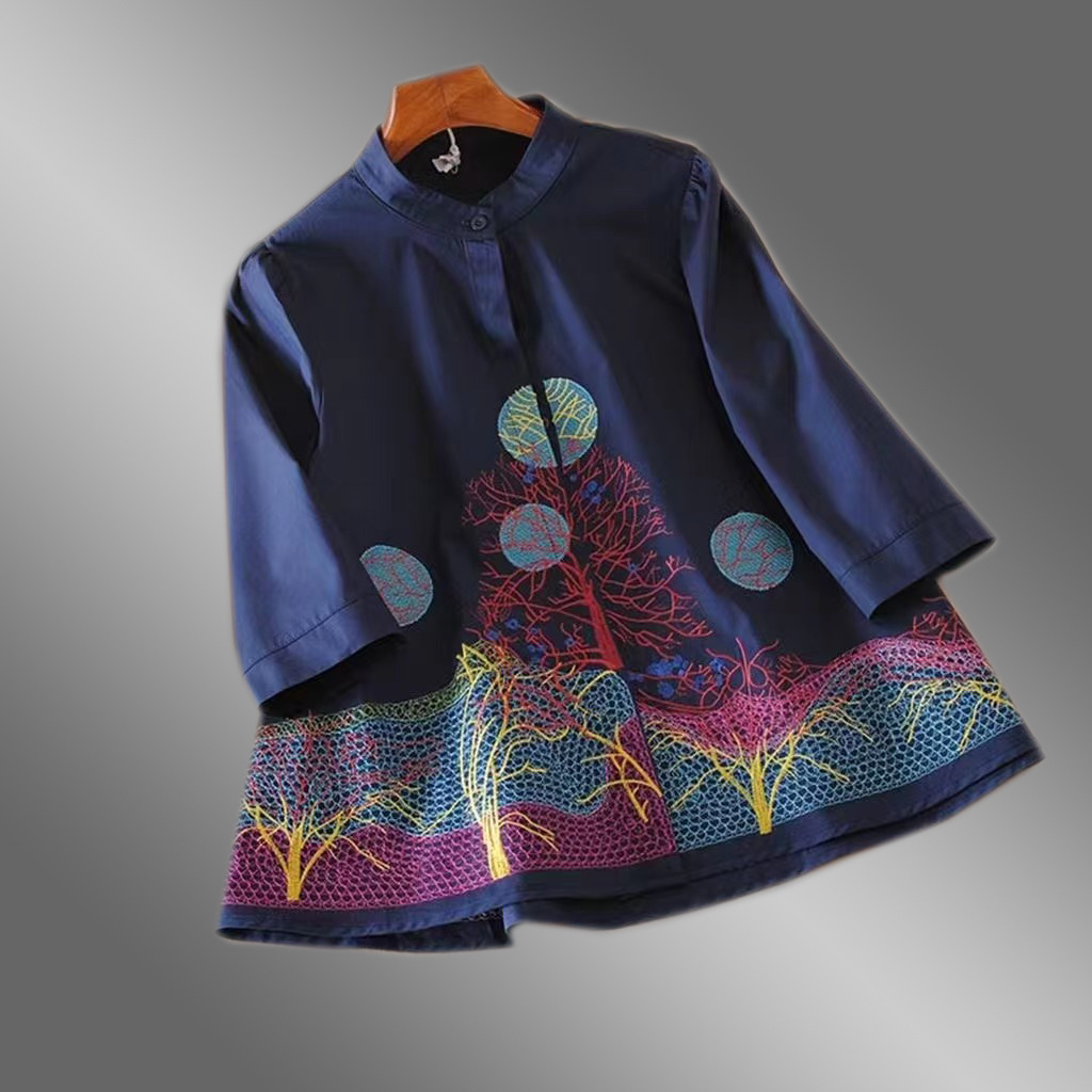 Cross-Border New Large Size Fashionable Women's Clothing for Fat mm Slimming Look Heavy Embroider Loose Casual Cardigan Three-Quarter Sleeve Top