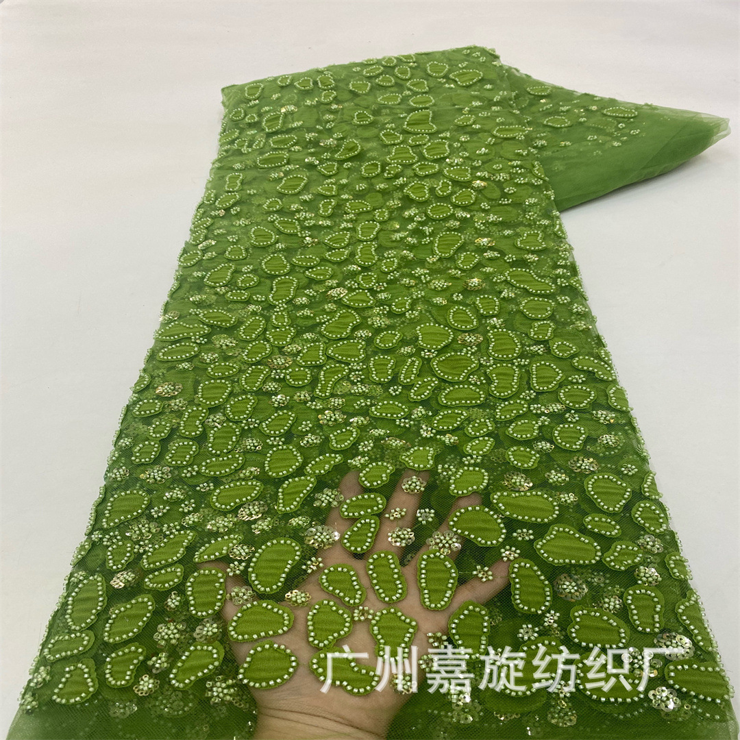 Cross-Border New Product Gradient Asymmetrical Graphic Bead Tube Embroidered Lace Fabric African Dress Cheongsam Skirt Embroidered Cloth Bead