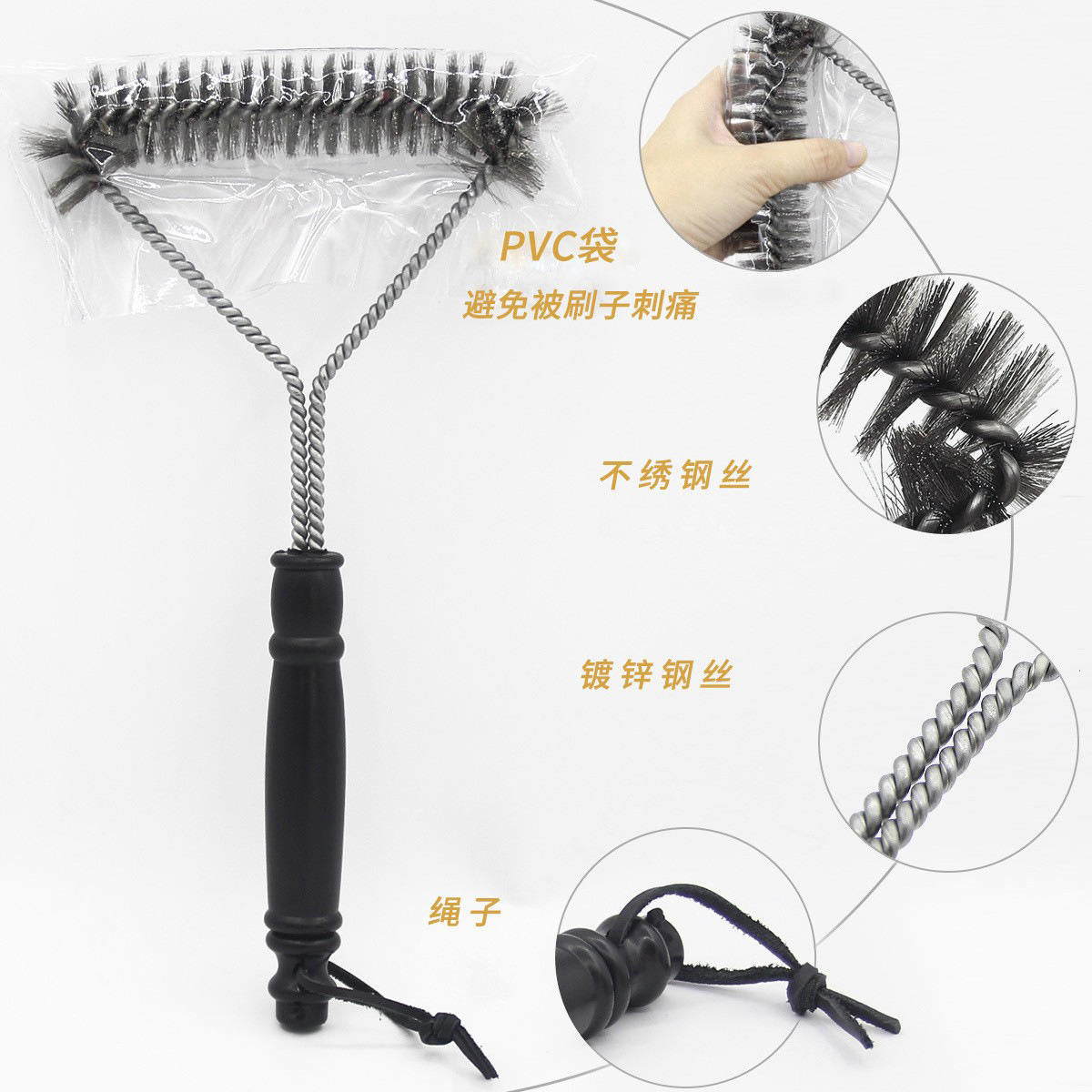 Picture of Spot Amazon barbecue grill brush 12 inch triangle steel wire barbecue cleaning brush household commercial barbecue sponge brush