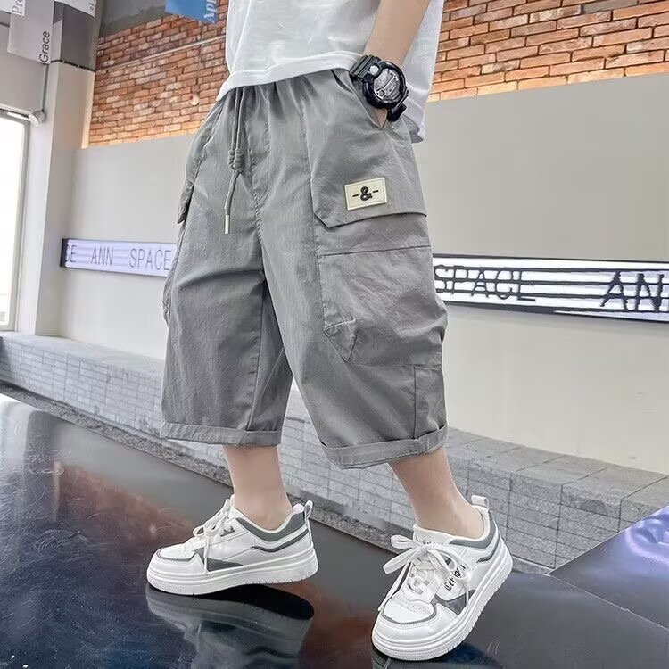 Boys' Summer Stylish Cargo Pants Trendy 2025 New Mid-To-Large Children's Cropped Pants Loose Casual Thin Pants