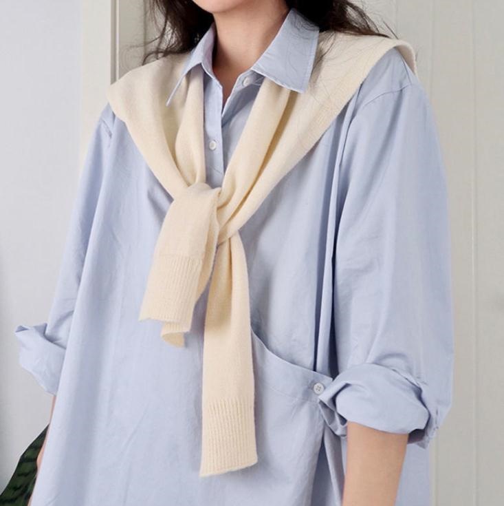 Picture of Core-spun Yarn Knitted Shawl Women's Spring and Autumn Outer Waistcoat Solid Color Shoulder Thin Cardigan Summer Knot False Collar Scarf