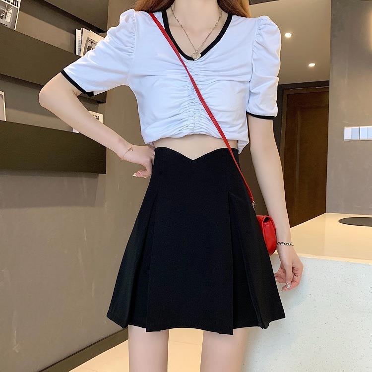 Summer 2024 small women's skirt new Korean style high waist slimming A- line skirt black skirt
