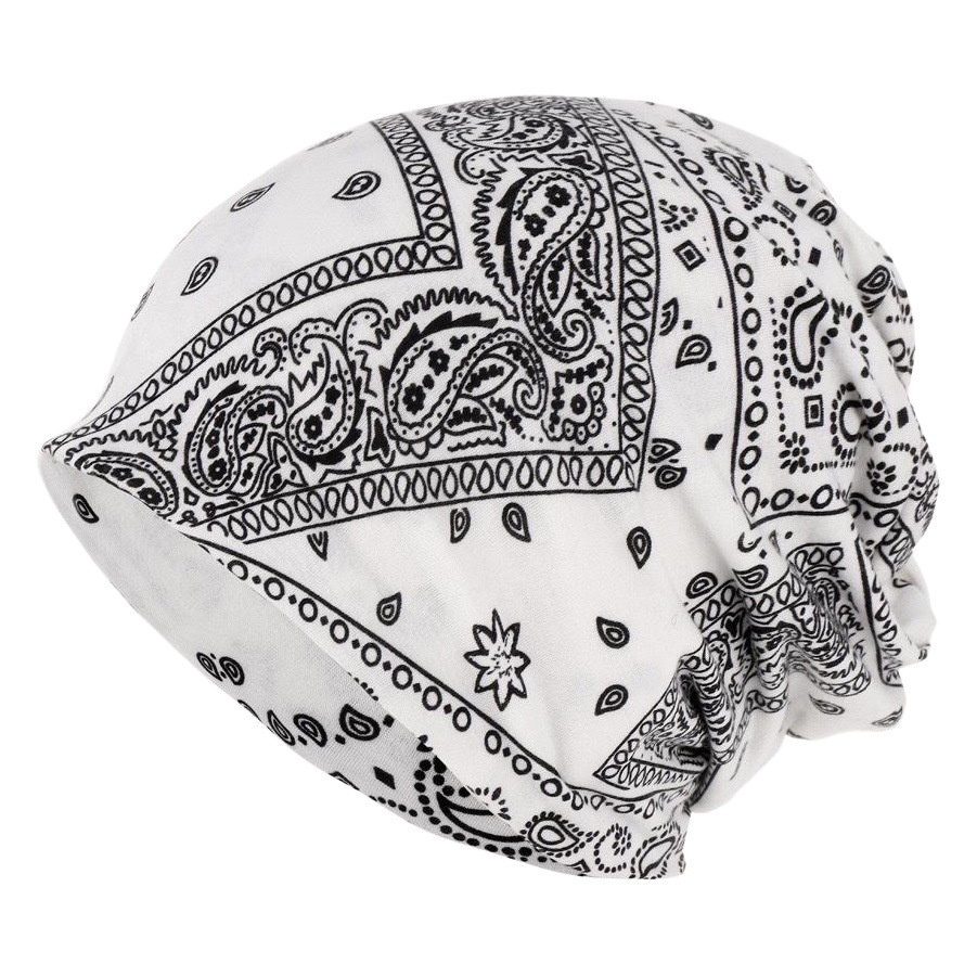 Soft Thin Cotton Men and Women Printed Cashew Flower Pattern Hip-Hop Fashionable Pullover Cap Bib Set Dual-Use Hat