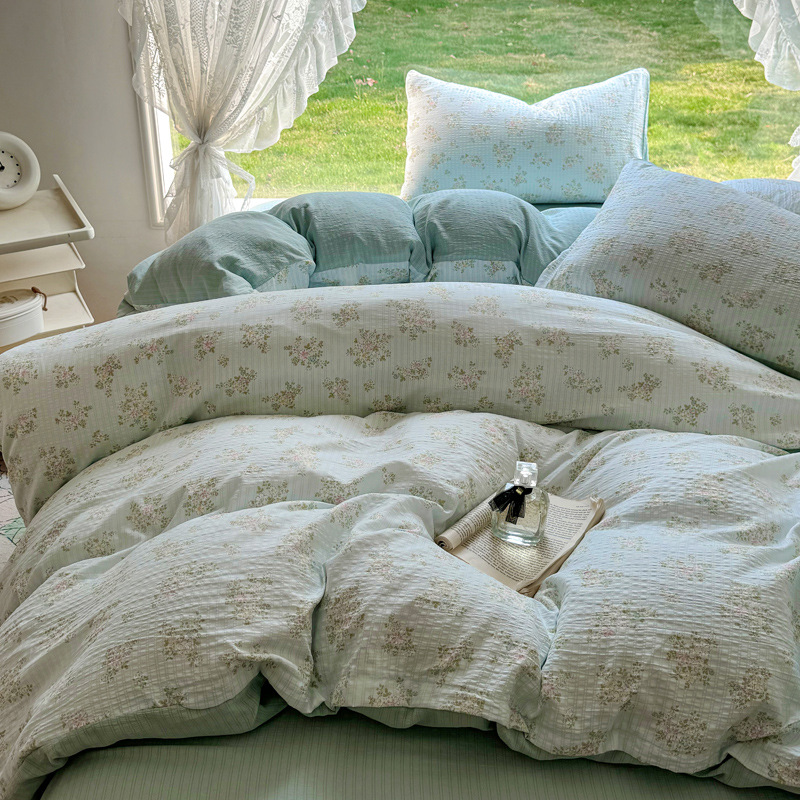 Picture of Category a Maternal and Infant Grade Small Fresh Floral Xiaozhu Cotton Quilt Cover Single Piece Skin-Friendly Washed Cotton Thickeneded Quilt Cover Wholesale