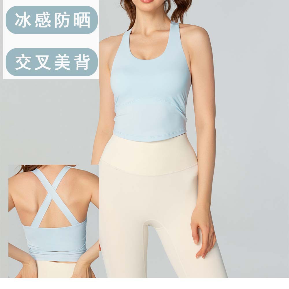 Outdoor Sports Fitness Ice-Sense Sunscreen Fabric Comfortable and Breathable Young and Energetic Cross-Beautiful Back Yoga Vest 775