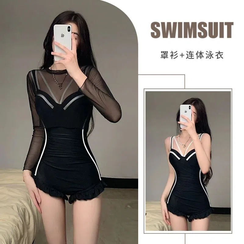 Women's Swimsuit One-Piece Long-Sleeved Sun Protection Pure Desire Sexy Fashion Slim Seaside Resort Hot Spring Swimsuit Manufacturer Wholesale
