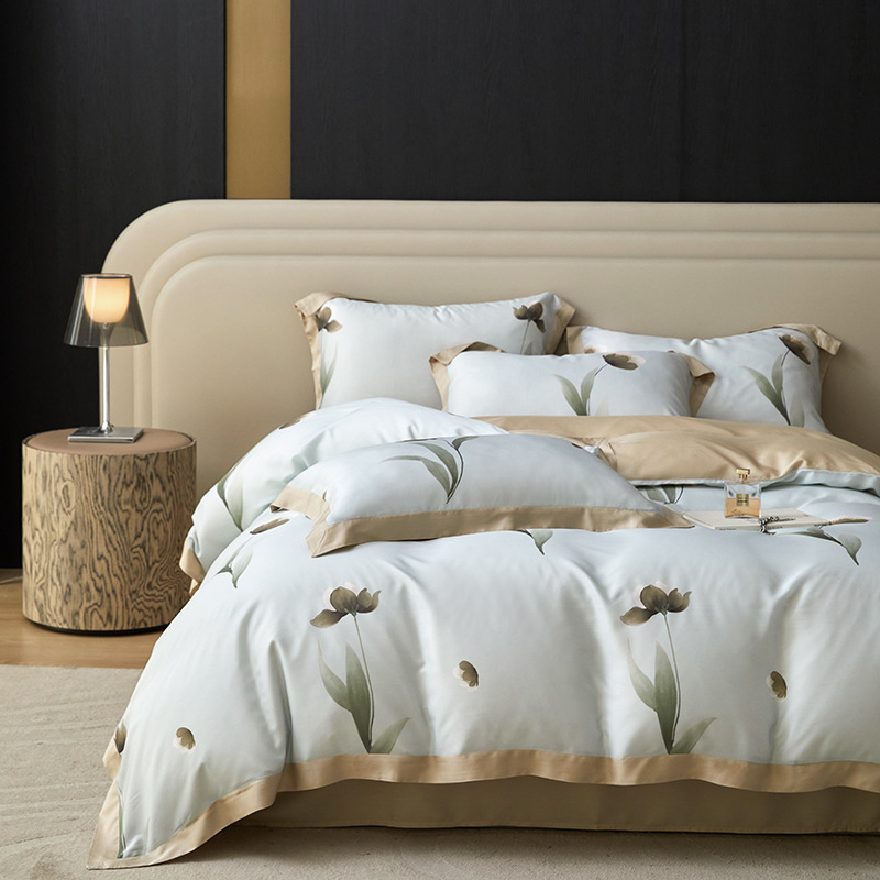 Picture of Summer Class A Maternal and Infant Grade Lyocell Tens Four-Piece Light Luxury Ice Silk Naked Sleeping Cool Quilt Cover Bed Sheet 1.8 Bedding