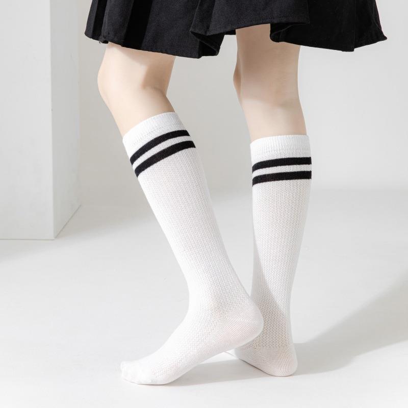Picture of Children's Socks Summer Thin Long-Tube Black and White College Style Popular Mid-High Football Socks Summer Student Socks New Product