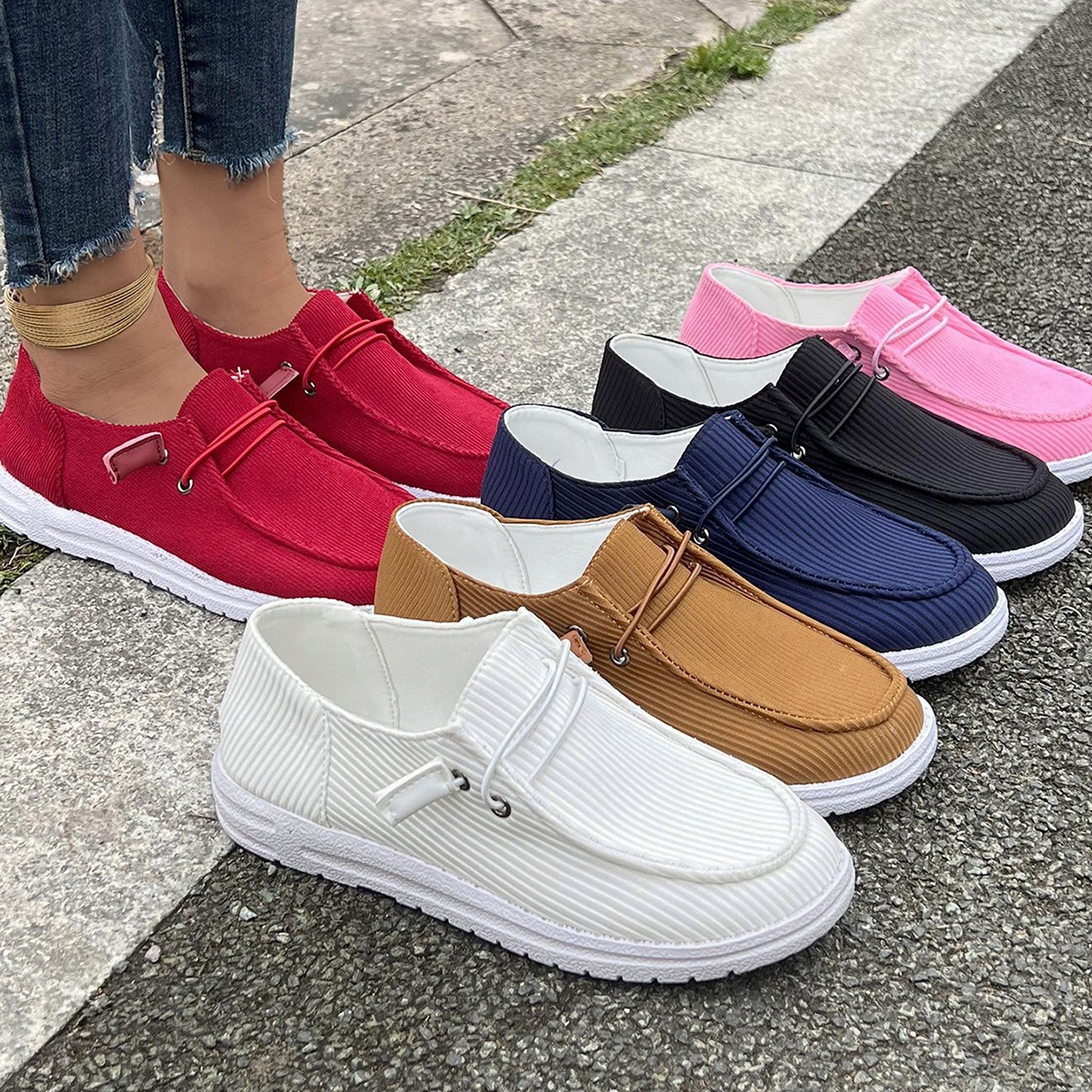 Foreign trade plus size casual shoes women's 2024 spring and autumn new European and American flat bottom low-top loafers women's shoes