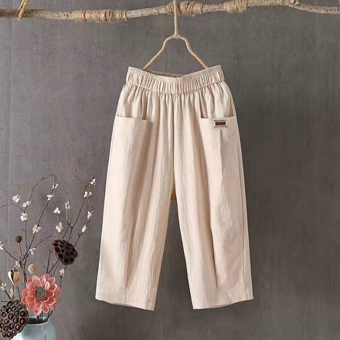Picture of Cotton and Linen Capri Pants Women's Summer Loose plus size Linen Loose Waist Small Feet Harlan Pants All-match Casual Pants 8207
