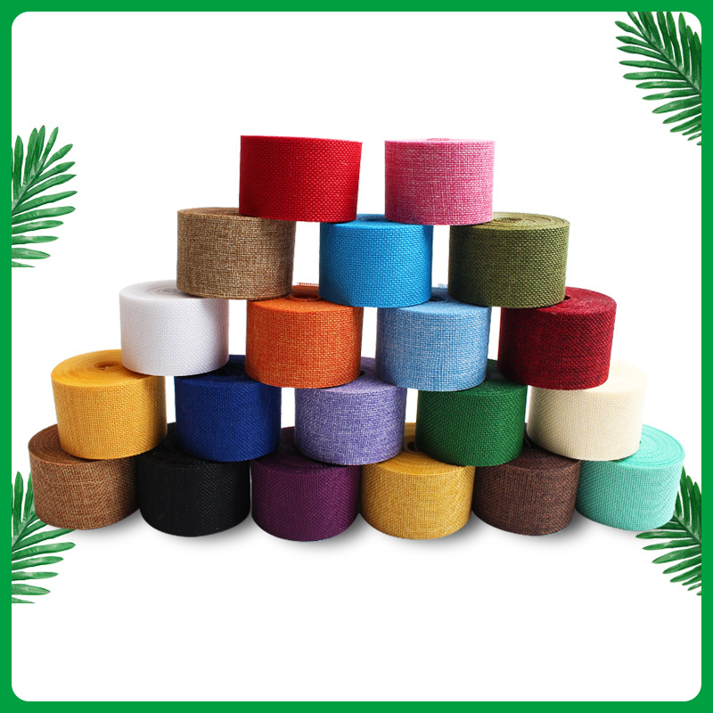 DIY Faux Linen Ribbon Christmas Wedding Decoration Colorful Polyester Linen Roll Party Decoration Bow Ribbon