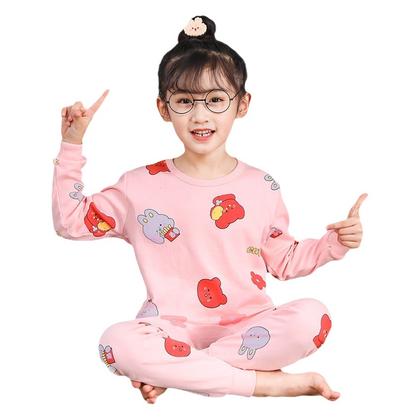 2024 Autumn and Winter Children's Round Neck Pure Cotton Home Clothes Pajamas for Boys and Girls Cartoon Autumn Clothes and Autumn Pants Bottoming Underwear Set