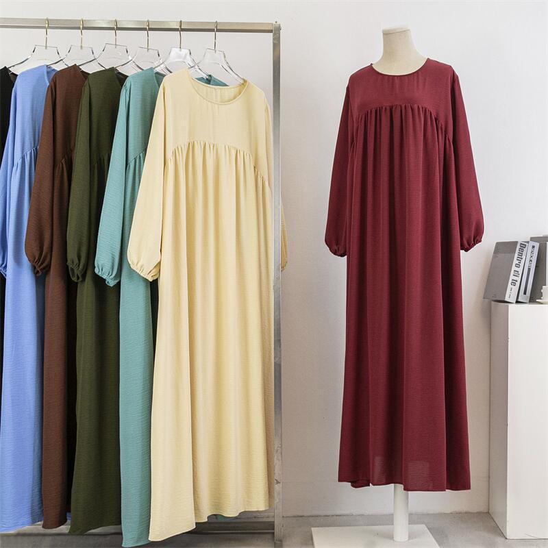 Picture of Cross-border Foreign Trade Muslim Loose plus size Long-sleeved Solid Color Pullover Robe Skirt Over-the-knee Long Skirt dress