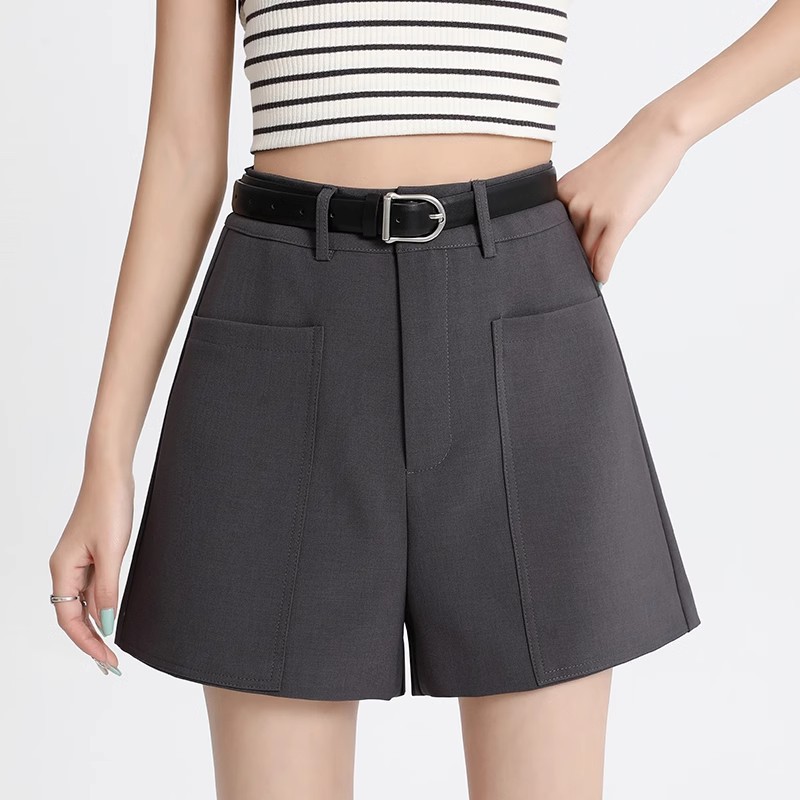 Grey Suit Shorts Women's Summer 2025 New High Waist Slimming Petit A- line Wide Leg All-match Casual Shorts