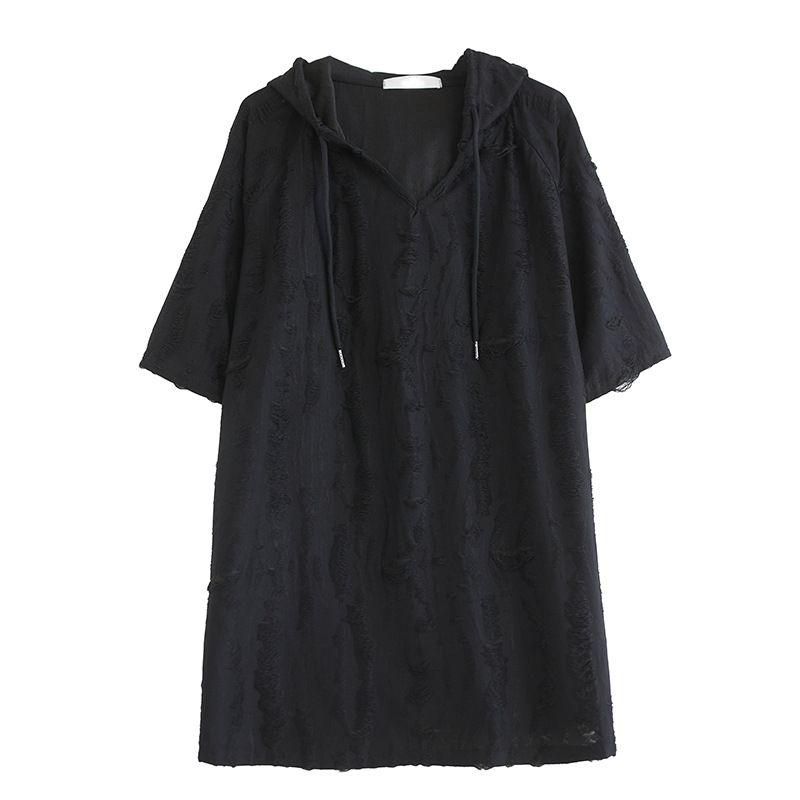 Picture of plus size Women's 2024 Summer New Loose Hooded Half-sleeved T-shirt chubby girl Covering Flesh Slimming Distinctive Rough Top