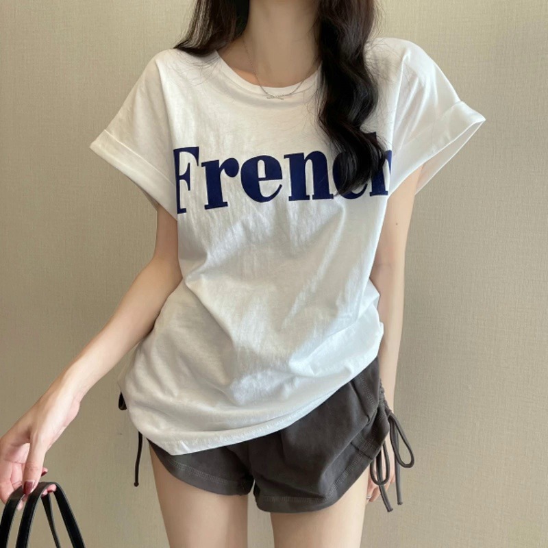 Picture of 2025 New Online Celebrity Ins Super Hot Slim Shoulder Sweet Cool Short-sleeved T-shirt Loose Women's Summer Student Top Trendy