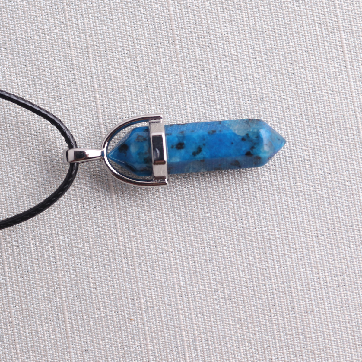 Picture of Natural Stone Hexagonal Pendant European and American Natural Crystal Hexagonal Prism Bullet Hexahedral Black Wax Rope Necklace