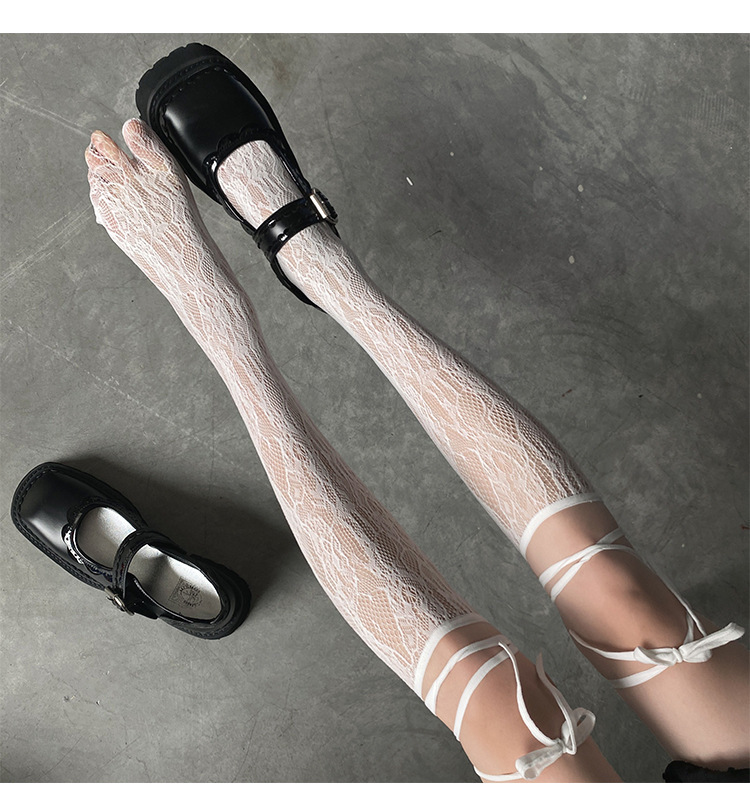 Korean Style Thumb Separate Strap Lace Stockings Ins Trendy Cool Girl Mid-length Stockings Japanese Style Lolita JK Student Stockings