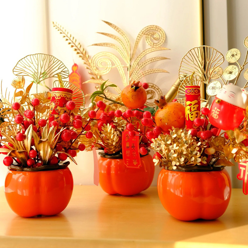 2026 New Year Spring Festival Persimmon Blessing Bucket Flower Arrangement Bucket New Year's Eve Flower Bucket Living Room Home Decoration Festive Use