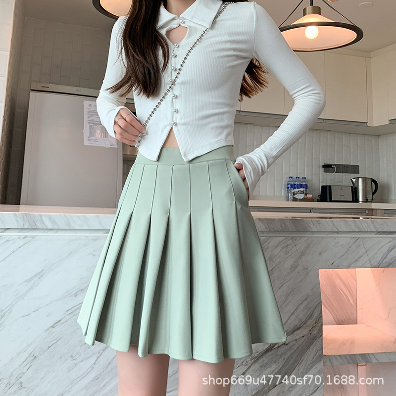 Pleated skirt women's summer skirt A- Line skirt elastic waist student jk high waist slimming pocket small skirt