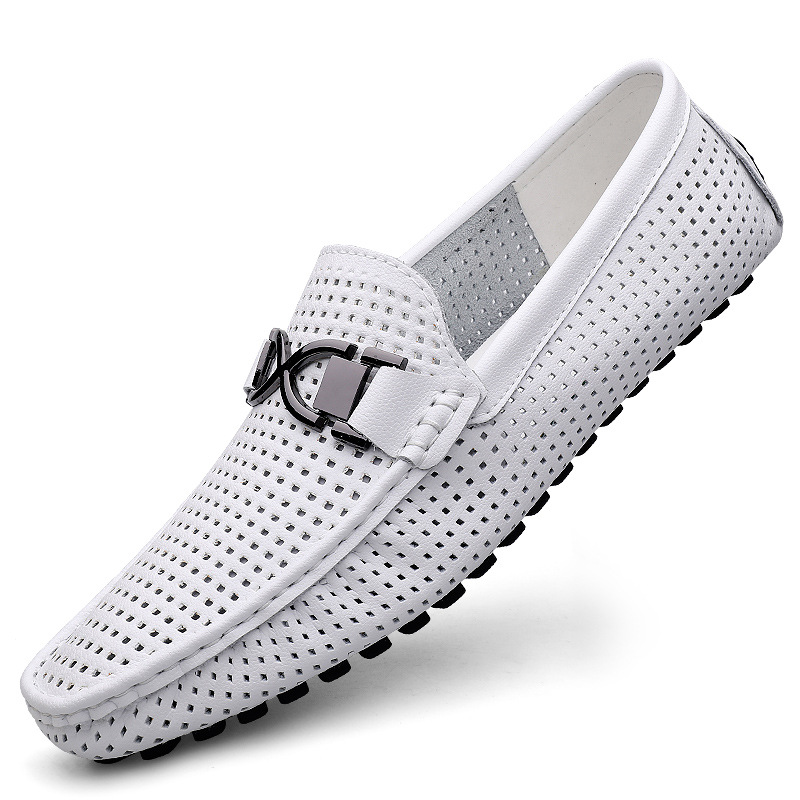 Summer Leather Shoes Men's Breathable Thin Soft Bottom Soft Leather Men's Sandals Hollow Hole Lazy Casual 6633 Shoes