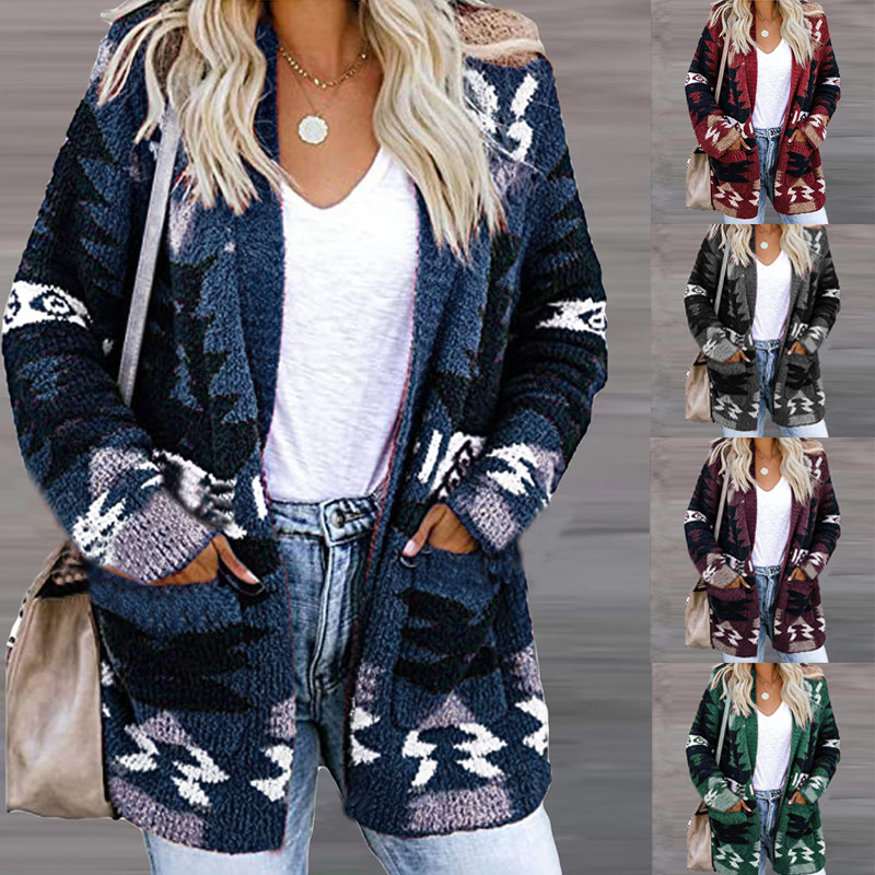 2022 autumn and winter Europe and the United States cross-border foreign trade Women's loose Halloween sweater Christmas printed knitted cardigan