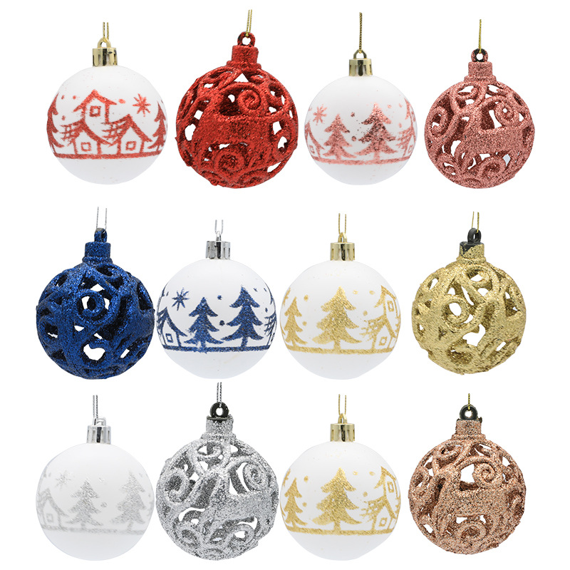 Cross Border Christmas Ball Set 9 Boxed Hollow Painted Christmas Ball 6cm Christmas Gift Christmas Tree Decoration Pendant