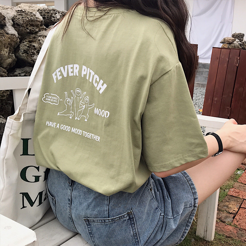 Summer Korean Style New Front and Back Printed Short-Sleeved T-Shirt Women's Round Neck Casual Loose Southeast Asian Women's Tops Wholesale