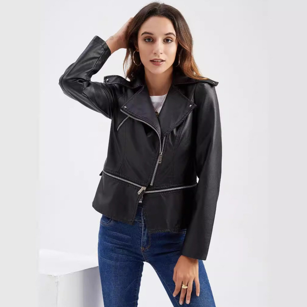 Women's leather jacket Women's Leather Detachable Spring and Autumn Gothic Classic Zipper Leather Jacket