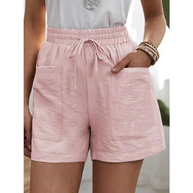 Picture of European and American Cross-Border Wish Summer Women's Popular Linen Texture Casual Shorts with Pockets, Solid Color, Plus Size, High-Waisted Wide-Leg Pants