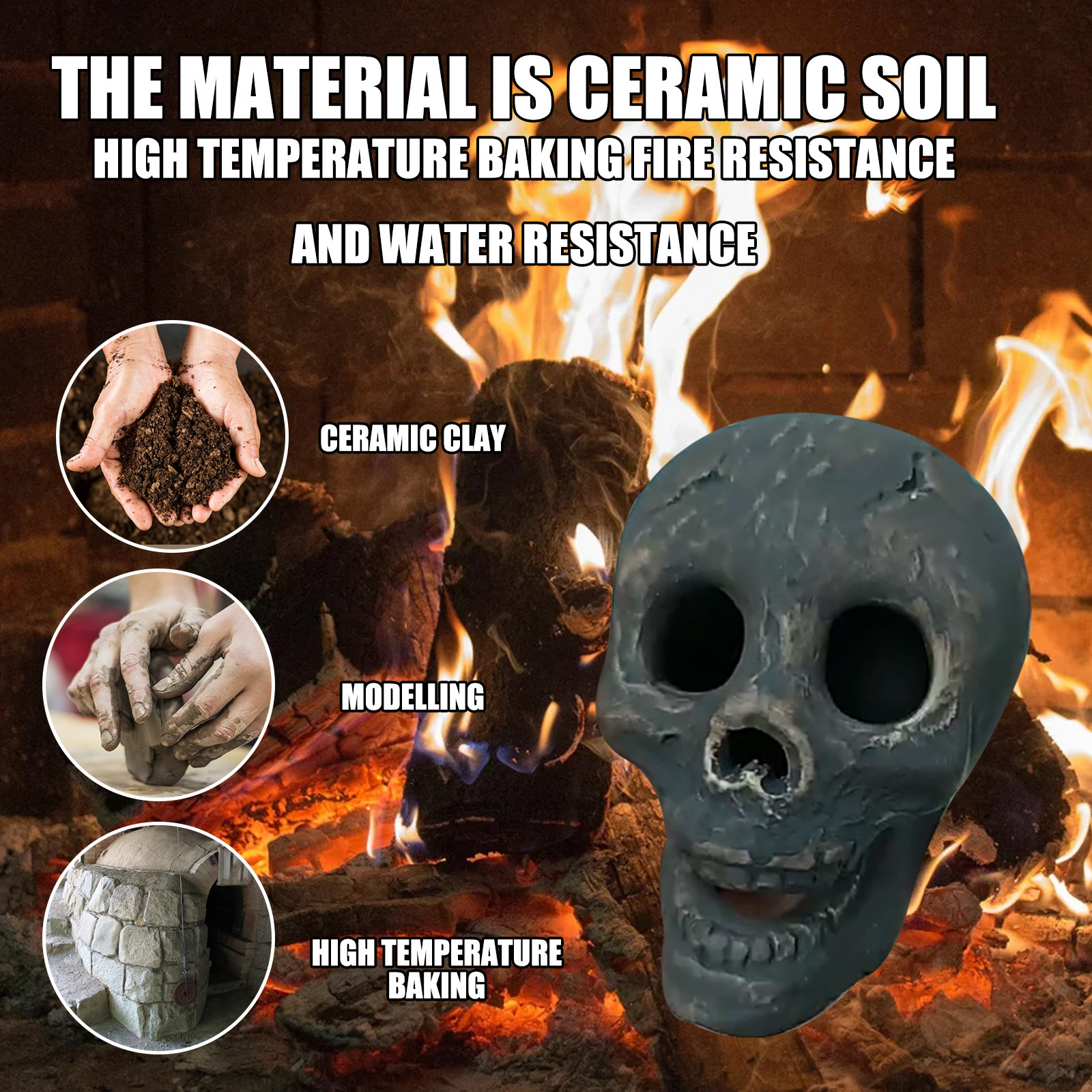 Picture of Cross-border foreign trade Halloween simulation skull stove barbecue party decoration props horror ceramic ornaments